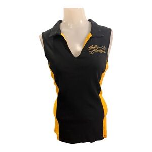 Harley-Davidson Black & Yellow Sleeveless Polo Tank Top size L